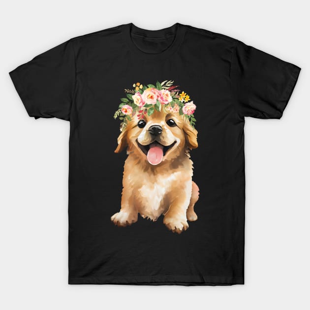 Golden Retriever Blumen Krone T-Shirt by hexchen09